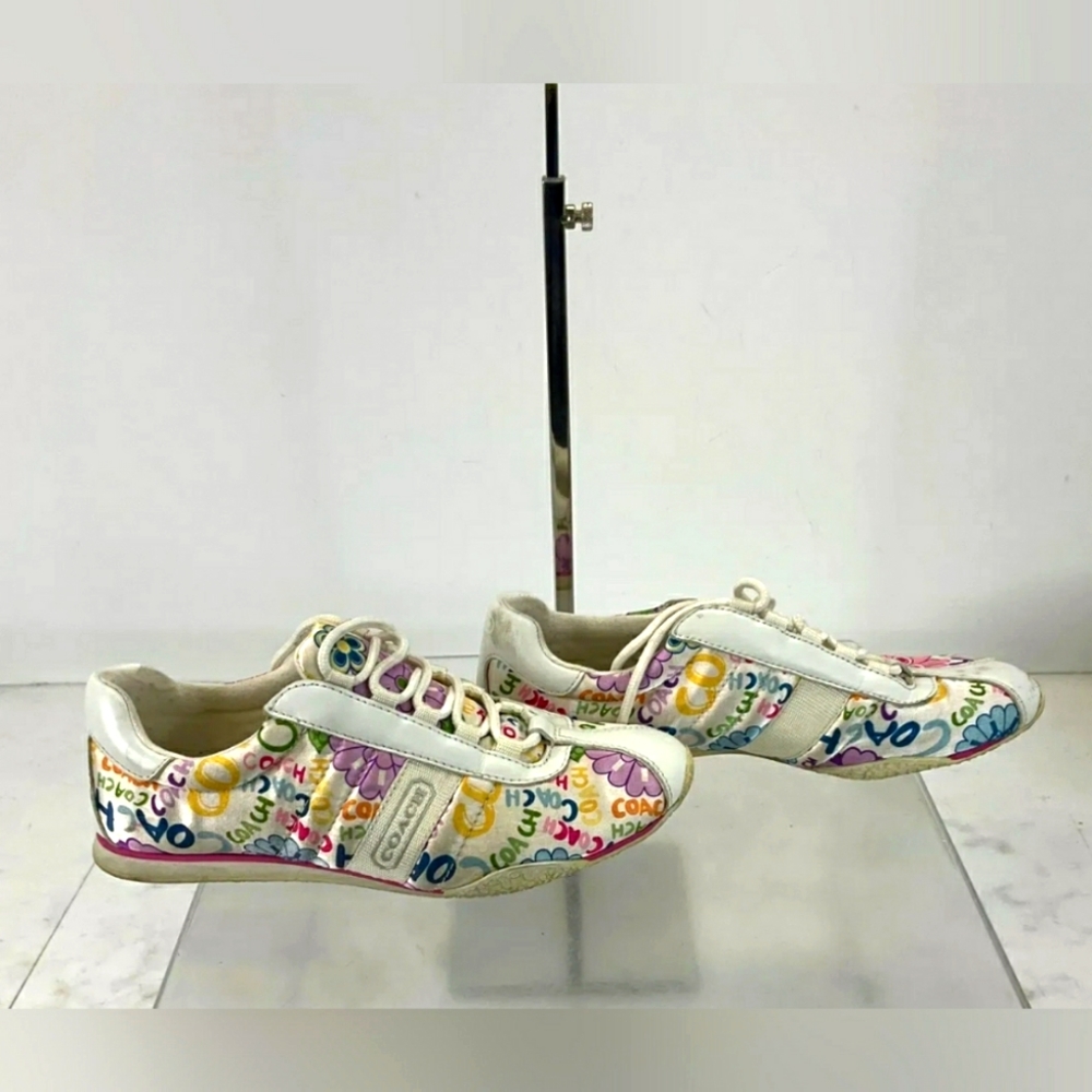 Coach Designer "Kirby" White Multi Floral Print Fabric Sneakers Tennis Shoes 6M